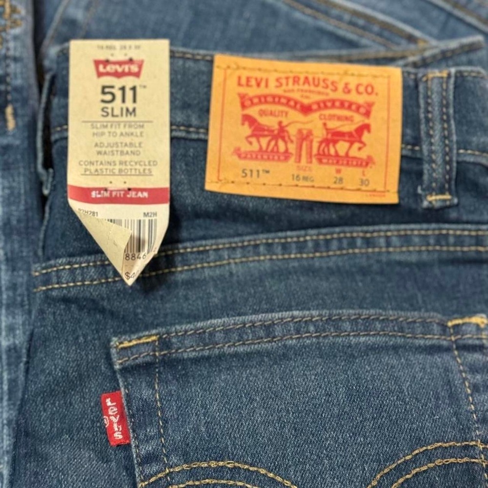 Levis 511 Slim Fit Boys Jeans Blue Performance Stretch Size 16 Reg W28 L30 NWT